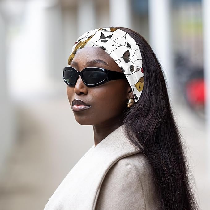 Colorful Bull Dogs Headband for Women, Fashionable Sport Hairband, Elastic Wide Headbands Non Slip Workout Yoga Sport