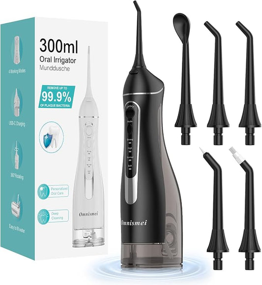 Water Dental Flossers for Teeth, 300ML Cordless Portable Electric Water Flosser, 4 Modes Oral Irrigator, Waterproof Rechargeable Water Floss for Deep Cleaning, Plaque Remover,Braces Home Travel Use
