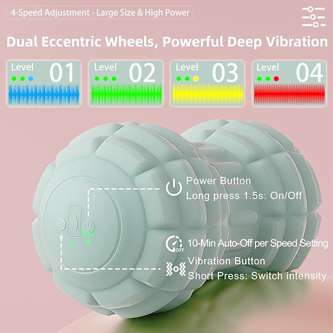 Vibrating Peanut Massage Ball for Back, Neck, Leg, Foot and Body, Portable Deep Tissue Muscle Roller for Trigger Point Massage, Myofascial Release and Psoas Release Tool (Green)