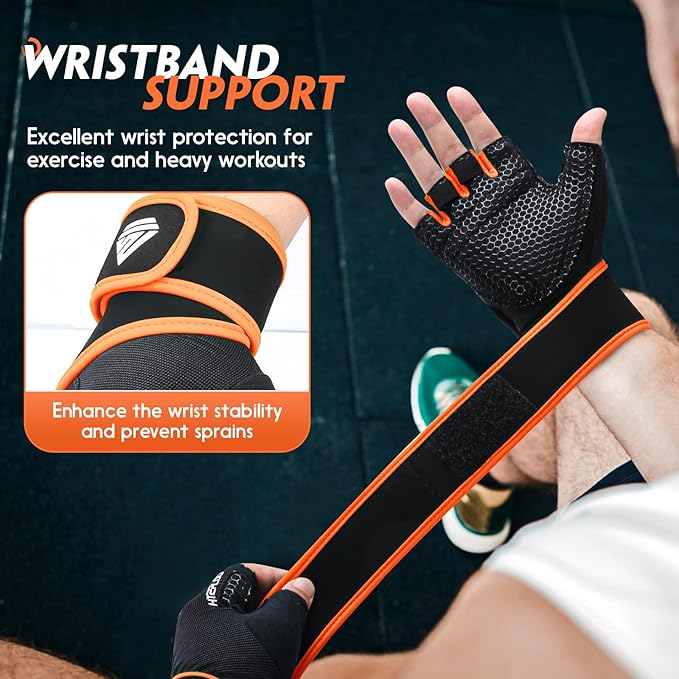 Workout Gloves Gym Gloves Weight Lifting Gloves for Men Women with Full Palm Pad,Strong Wrist Wraps Support,Enhanced Grip,for Fitness,Training,Weightlifting,Exercise
