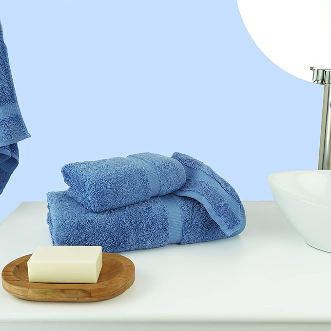 Chakir Turkish Linens | Hotel & Spa Quality 100% Cotton Premium Turkish Towels | Soft & Absorbent (Personalized 3-Piece Towel Set, Wedgewood)