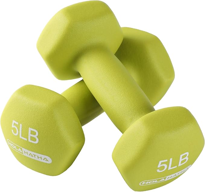 HolaHatha 2, 3, 5, 8, and 10 Pound Neoprene Dumbbell Free Hand Weight Set with Rack, Ideal for Home Exercises to Gain Tone and Definition, Pastel