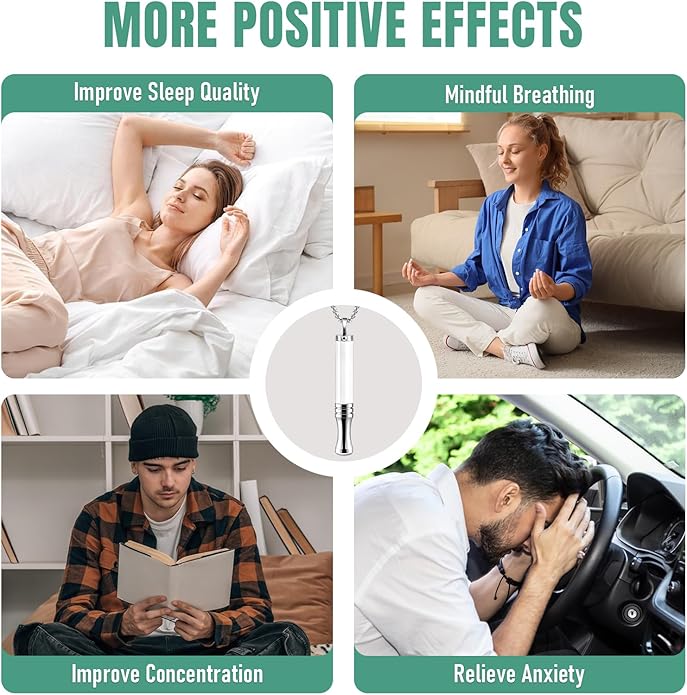 Breathing Necklace, Breathe Free Necklace for Stress Relief, Meditation & Relaxation, Anxiety Necklace Mindful Breathefree Calm Tool with Plant Cores, Natural Switch from Bad Habit