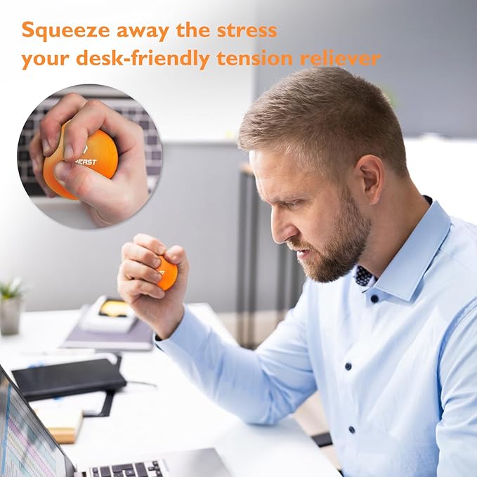 FitBeast Stress Balls for Adults, 6-Pack Hand Therapy Balls, Soft, Medium, Hard Tri-Density, Green, Orange, Blue