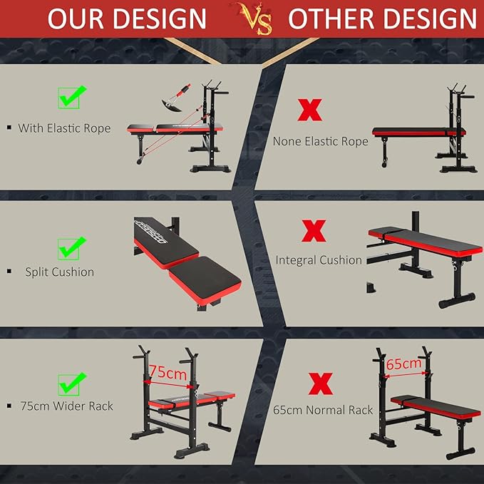 OPPSDECOR 8-in-1 Foldable Weight Bench Set with Squat Rack, Adjustable Bench Press Home Gym System for Full-Body Workout, Flat Incline Decline Sit Up Bench with Removable Foot Catch & Elastic Ropes