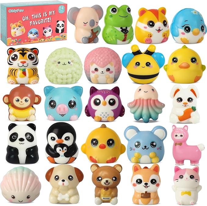 24 PCS Squishies for Kids Bulk - Party Favors 3-6,8-12 Prizes, and Rewards for School Classroom Treasure Box, Birthday Back-to-School Goodie Bags, Pinata Fillers Back to School Gifts