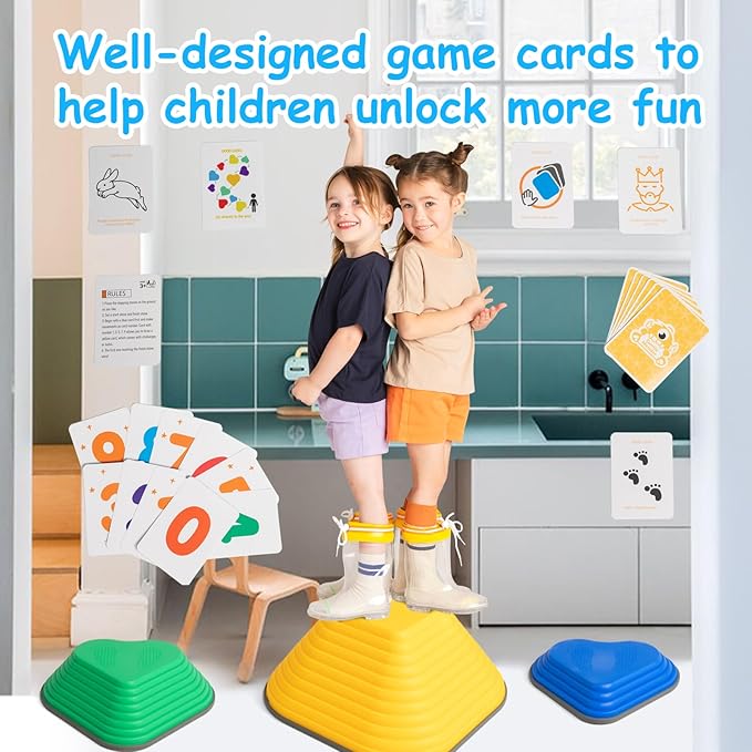 Gentle Monster Stepping Stones for Kids, Set of 6/8/11 PCS for Balance with Non-Slip Bottom - Exercise Coordination and Stability (11pcs-Heart)