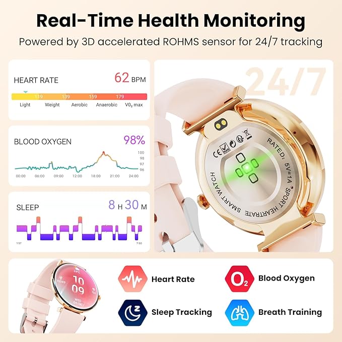 Hwagol Smart Watches for Women Android & iOS Compatible[Calls/Answer/Metal Slim] 1.43" Micro-Spherical AMOLED Screen,IP68 Waterproof Sports Watch Fitness Tracker Sleep/Heart Rate Monitor
