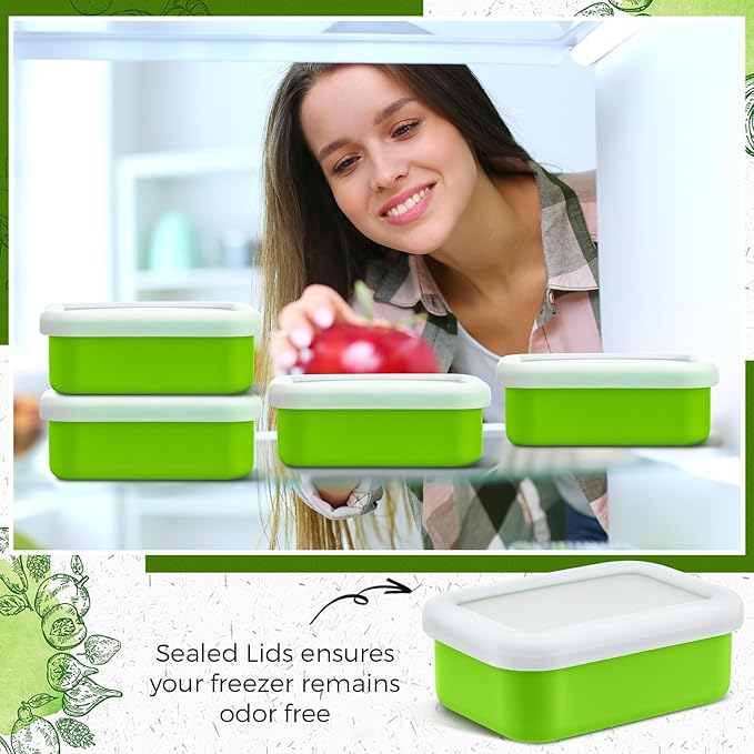 Nuogo 8 Pcs 1 Cup Silicone Freezer Containers with Lid Soup Freezer Molds Silicone Soup Containers Rectangle Trays Reusable Food Preserving Tray Ice Trays for Soups Sauces Stews(Green)