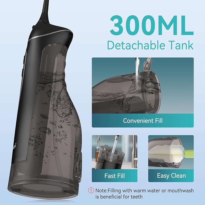 Water Dental Flossers for Teeth, 300ML Cordless Portable Electric Water Flosser, 4 Modes Oral Irrigator, Waterproof Rechargeable Water Floss for Deep Cleaning, Plaque Remover,Braces Home Travel Use
