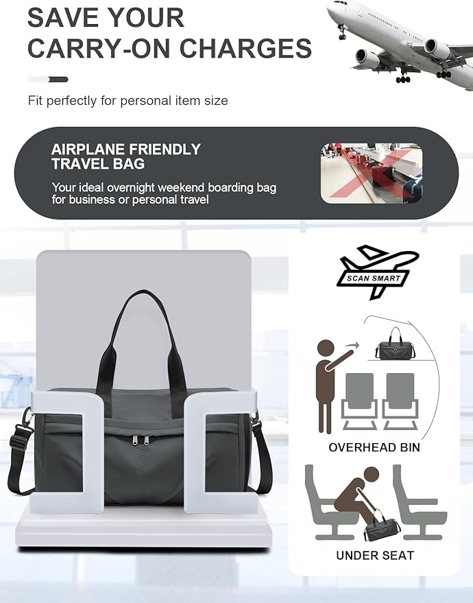 Gym Duffle Bag with Shoe Compartment for Women Men Sports Workout Carry on Weekend Overnight Bag, Grey