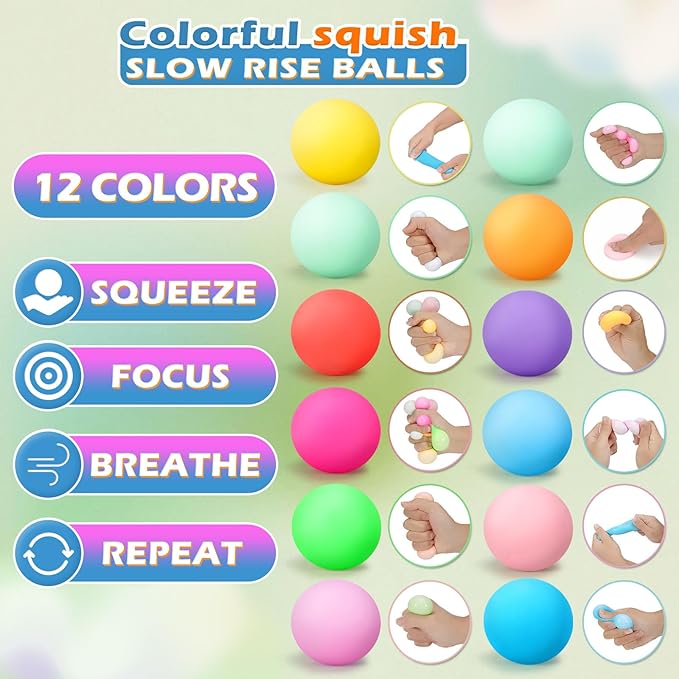 24 Pcs Stress Balls Set for Adults and Kids - Squishy Ball Sensory Fidget Toys for Anxiety Relief - Squeeze Ball Party Favors Bulk Pack - Classroom Prize - Birthday Halloween