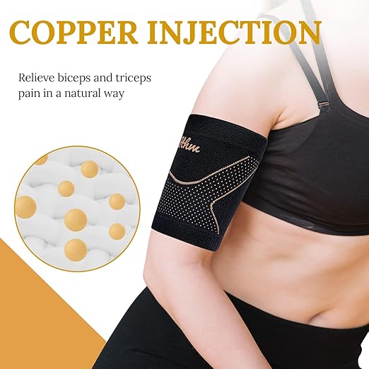 Copper Bicep Tendonitis Brace, Bicep Compression Sleeve for Pain Relief, Upper Arm Brace for Men and Women Muscle Strains Tear Injury (Copper, Medium)