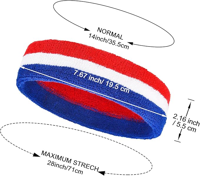 Bememo 12 Pcs Sweatbands Sport Headbands for Men & Women Basketball Headband Sport Competitions Sweat Headbands Running Terry Cloth Moisture Wicking for Yoga,Tennis,Gym,Exercise