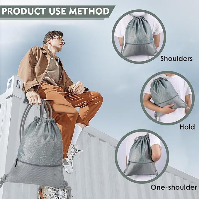 GAENMESH Drawstring Backpack Bag for Sports Lightweight Foldable Gym Bag with Sturdy Draw Cord Shoulder Strap Hiking Travel Camping