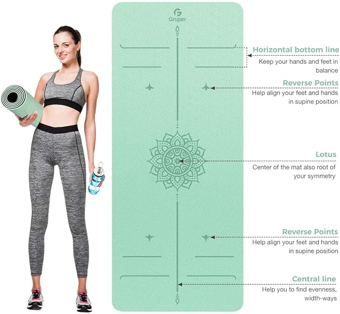 Yoga Mat Non Slip TPE Extra Wide Yoga Mat with Alignment Mark, 72"L x 32"W x 0.32"/0.24"Th (183cm x 80cm x 8mm/6mm), Anti-Tear Exercise Mat with Carrying Strap and Bag, Workout Mats for Yoga, Pilates