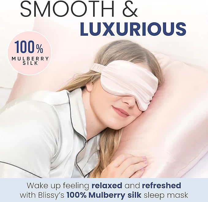 Blissy Silk Sleep Mask - Silk Eye Sleeping Mask for Women & Men for Total Blackout - 100% Pure Mulberry Silk, 22 Momme 6a Fibers - Blindfold Silk Sleep Mask Side Sleeper Eye Cover (Pink)