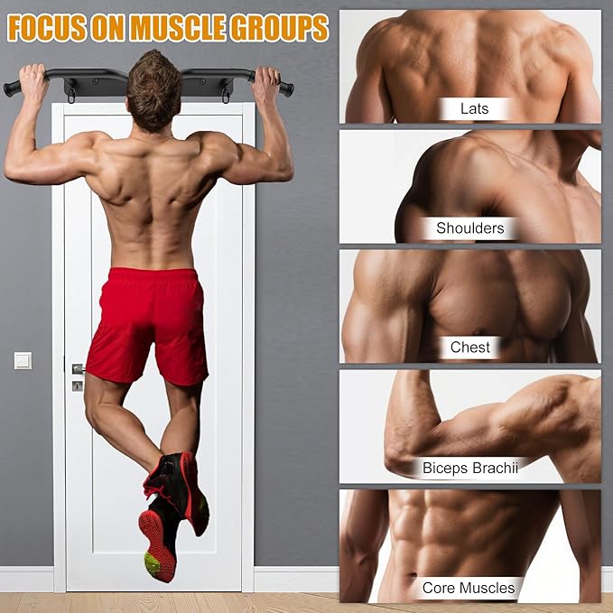 Kipika Pull Up Bar for Doorway Wall Mounted Multi-Grip Strength Bar with Resistance Band Hooks | Heavy-Duty Multifunctional Chin Up Bar for Home Gym Workout | 39-Inch Wide 600 Lbs Capacity