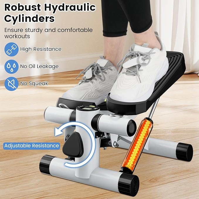 GYMAX Steppers for Exercise at Home, Hydraulic Mini Stair Stepper with Resistance Bands & LCD Monitor, Portable Under Desk Cardio Equipment Step Machine for Home Gym