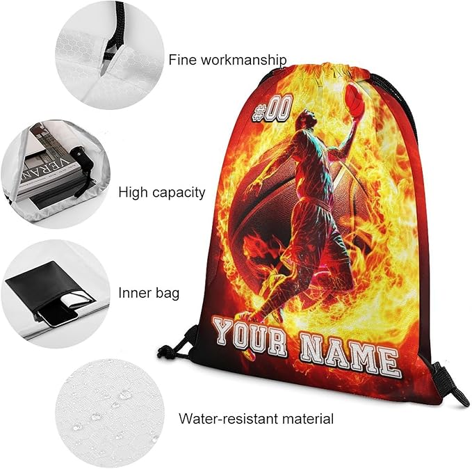 Custom Basketball Drawstring Backpack - Cool Cinch Sack, String Backpacks for Kids Women Men Boys Girls for Gym Outdoor Sports Travel Athletic Drawstring Bag - Lightweight/Foldable