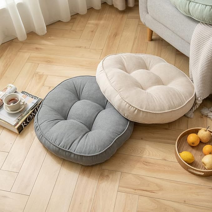 Corduroy Chair Pads Seat Cushion Soft Thicken Bedroom Living Room Floor Tatami Cushion Round Seat Pad for Kids Reading Adult Office,1 Count (Grey,22"x22")