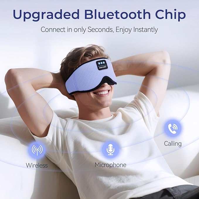 3D Sleep Mask with Bluetooth Headphones, Breathable Cotton Sleeping Headphones for Side Sleepers, Wireless Music Eye Mask with Timer, Gifts for Men Women, Purple