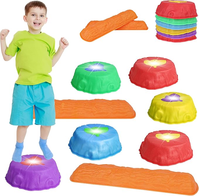 deAO Balance Stepping Stones for Kids,8 Pcs Non-Slip Toddler Balance Stepping Stones,Coordination Skills Game Toys Obstacle Courses Sensory Toys for Toddlers 3+ Outdoor Indoor Play