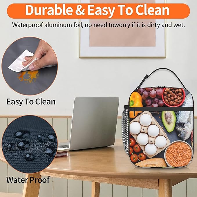 Cow Polyester Lunch Box for Kids Teen,Cute Reusable Thermal Lunch Bag for Adult Women,Farmhouse Insulated Tote Cooler Bags for School,Work,Picnic,Travel,Bright and Cheerful Farm Theme