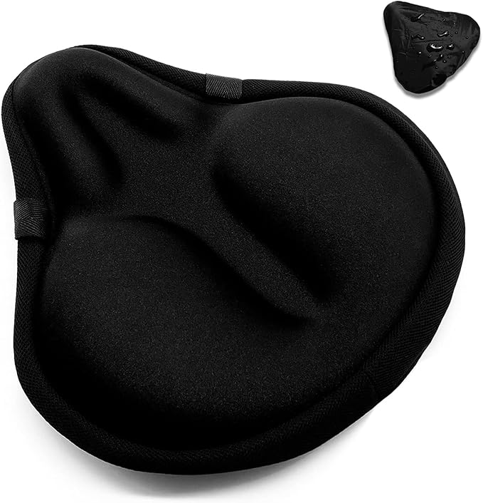 Bike Seat Cover, HUIOK Wide Gel Exercise Bike Seat Cushion for Women Men Comfort, Fits Spin, Stationary and Cruiser Bikes, Indoor Outdoor Cycling, Water Dust Resistant Cover Included