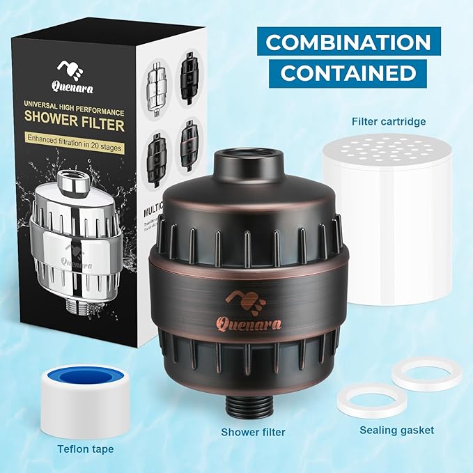 Shower Filter, 20-Stage Showerhead Filters, High Output Shower Head Filter for Hard Water, Water Softener Reduces Dry Skin, Dandruff, Eczema and Improves Skin, Hair and Nails, Bronze