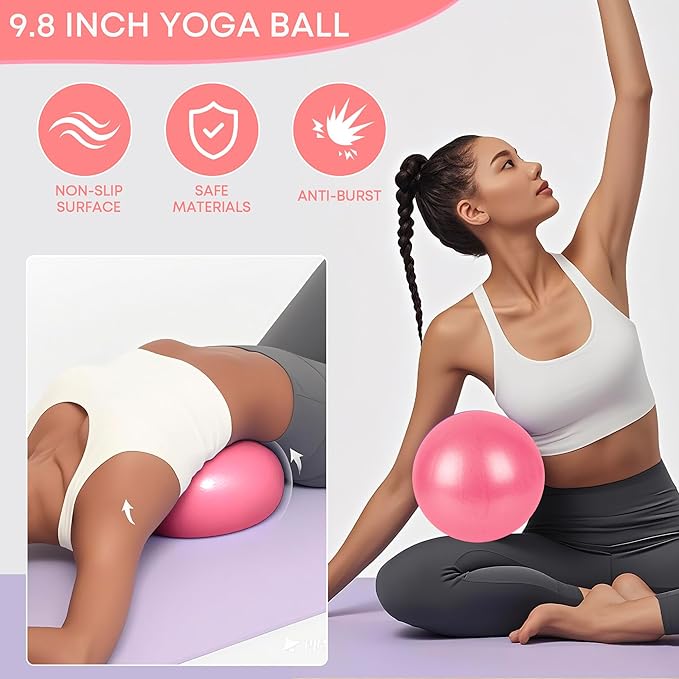 13 Pcs Pilates Essentials Kit for Women, Home Workout Equipment Set with 9.8” Ball, Magic Circle, Accessories, Perfect for Beginners to Toning & Fitness, Pink
