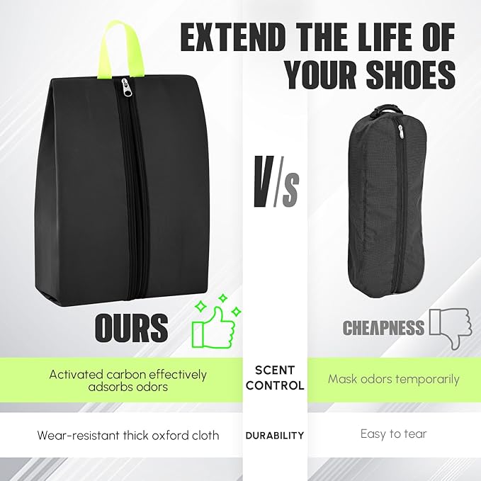 2 Pack Smell Proof Shoe Cleat Bag for Travel Water-Resistant Odor Absorbing Lightweight Golf Soccer Shoe Storage Organizer Pouch with Zipper for Gym Sports Travel Work (Black)