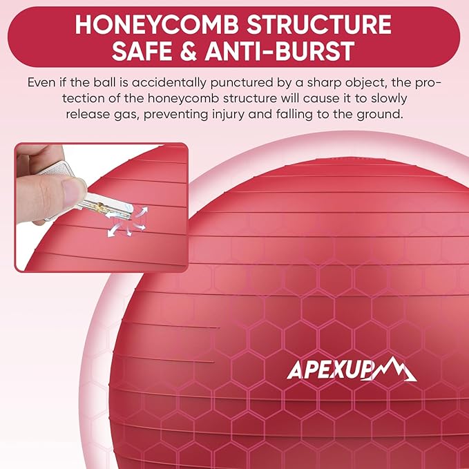 APEXUP Yoga & Pilates Ball - Anti Slip Heavy Duty Gym Ball for Fitness, Balance & Core Workout
