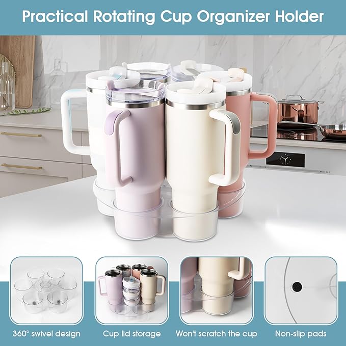 Water Bottle Organizer for Stanley 40oz Tumbler with Handle, Rotating Cup Organizer Holder, Acrylic Water Bottle Storage Rack Compatible for Stanley Cup Accessories for Kitchen Cabinets