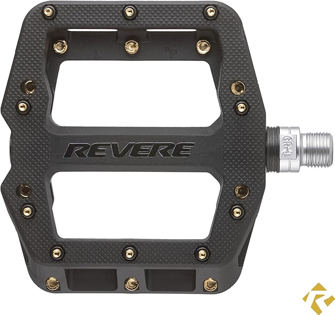 Revere Pro Grip MTB Mountain/Gravel Bike Pedals, Ultra Smooth Bearings, Non-Slip Indestructible Lightweight Nylon Composite Bicycle Platform Pedals 9/16" Spindle, Replaceable Oil Slick or Gold Pins