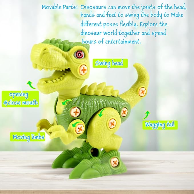 FREE TO FLY Dinosaur Toys for 3 4 5 6 7 8 Year Old: Take Apart Dinosaur Learning Toys for Kids 3-5 5-7, STEM Building Construction Set with Electric Drill, Birthday Girls Boys
