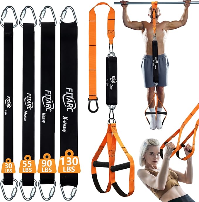Fitarc Pull Up Assistance Bands Set,Pull Up Assist Strap with Handle,14 Levels of Assistance Up to 300LBS, Orange