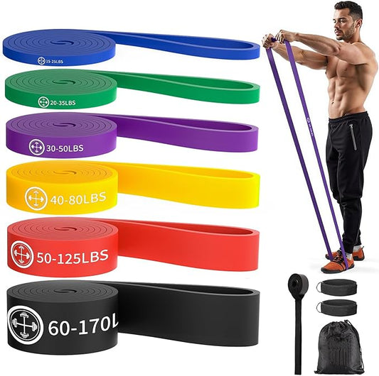 Exercise Bands，Set of 6 Resistance Bands for Working Out,Pull Up Bands Set,at Home Workout Equipment,Workout Bands for Men and Women,Instruction Guide and Carry Bag Included