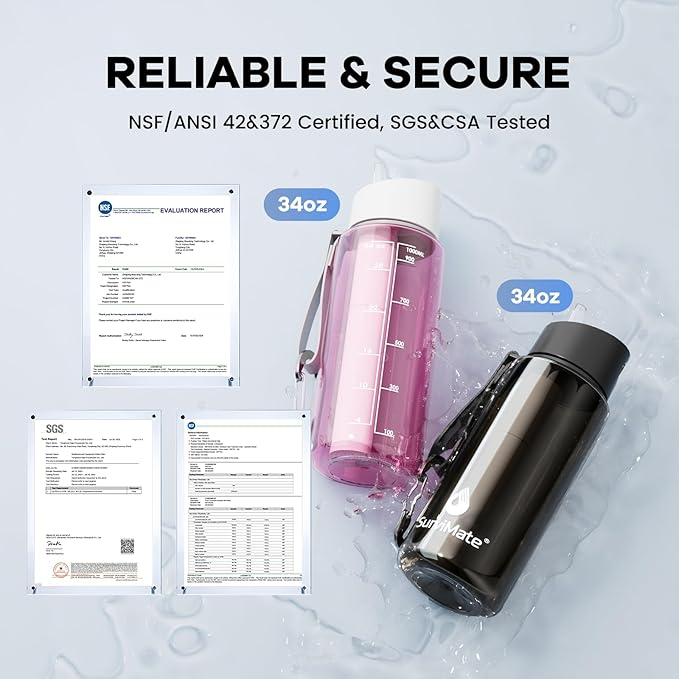 SurviMate Purified Water Bottle for Camping, Hiking, Backpacking and Travel, BPA Free with 5-Stage Intergrated Filter Straw