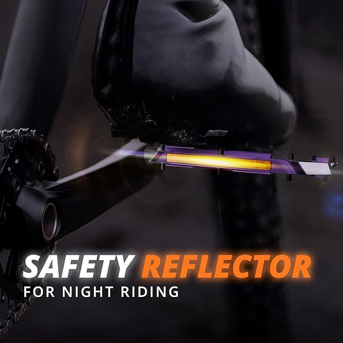 Flat Bike Pedals with Reflectors CNC Aluminium 9/16” – MTB Pedals with Extra Wide Platform and Removable Anti-Slip Pins – Lightweight Pedals for Mountain Bike & Road Bike 294 g