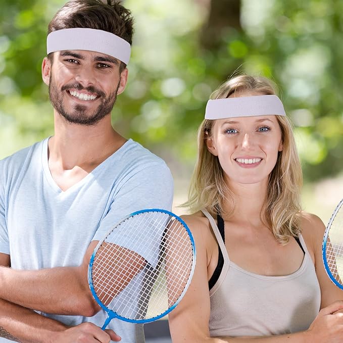 Bememo 12 Pcs Sweatbands Sport Headbands for Men & Women Basketball Headband Sport Competitions Sweat Headbands Running Terry Cloth Moisture Wicking for Yoga,Tennis,Gym,Exercise