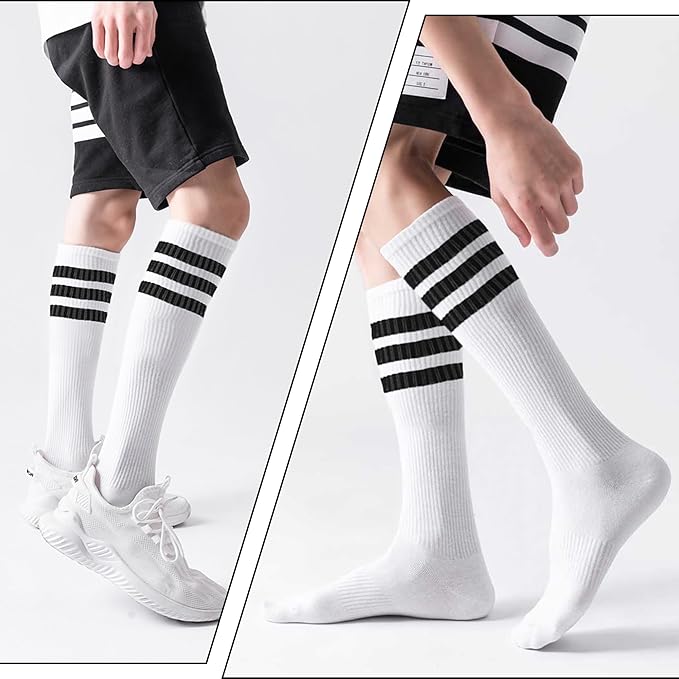 10 Pieces Striped Sweatbands and Striped Socks Set Headbands Wrist Sweat Bands for Men and Women Sports 80s 90s Fitness