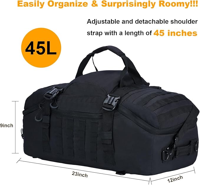 Greencity Travel Duffel Bag for Weekend Overnight Bag Waterproof Small Large for Men Women 30L 45L 85L Black