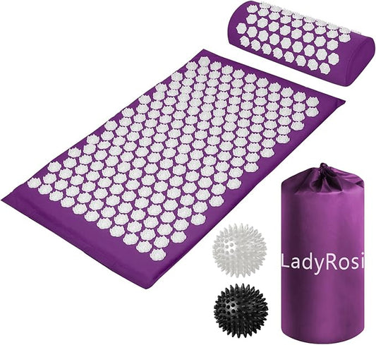 LadyRosian Acupressure Mat and Pillow Set with Oxford Bag, for Neck Back Pain, Muscle Relaxation Stress Relief, Relieve Sciatica and Pain Relief Set (Purple)