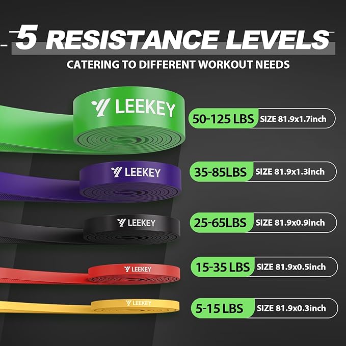 LEEKEY Resistance Bands Set for Pull-Up Assistance & Full-Body Training, Multi-Level Exercise Bands with Bag for Home Workouts, Physical Therapy, Strength Training (Men/Women)