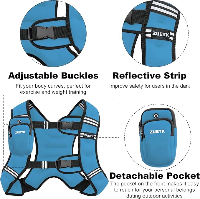 Weighted Vest, 6lb/8lb/12lb/16lb/20lb/25lb/30lb Weight Vest with Reflective Stripe, Weighted Vest for Men Women Workout Equipment for Strength Training, Running, Jogging, Fitness, Weight Loss