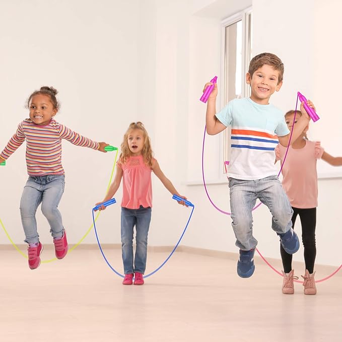 Elcoho 24 Pack Colorful Kids Jump Rope Set Adjustable Plastic Kids Jump Rope Skipping Rope Outdoor Jump Ropes Great Party Favor