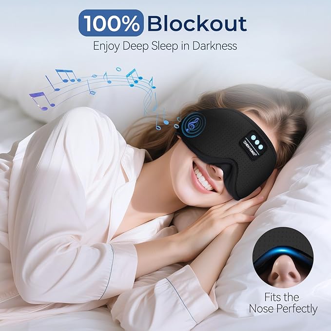 3D Sleep Mask with Bluetooth Headphones, Breathable Cotton Sleeping Headphones for Side Sleepers, Wireless Music Eye Mask with Timer, Gifts for Men Women, Black