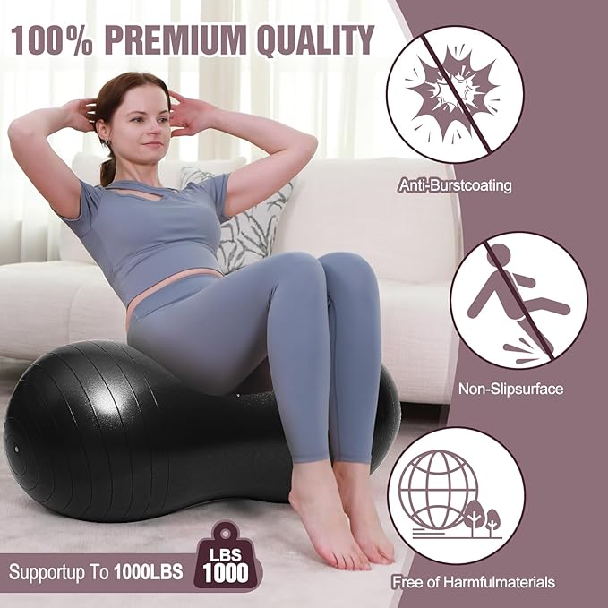 INPANY Peanut Ball - Exercise Ball for Labor Birthing, Anti-Burst Physical Therapy for Kids, Core Strength, Flexible Seating, Home & Gym Fintness, Sensory Chair Wiggle Seat for Girls and Boys