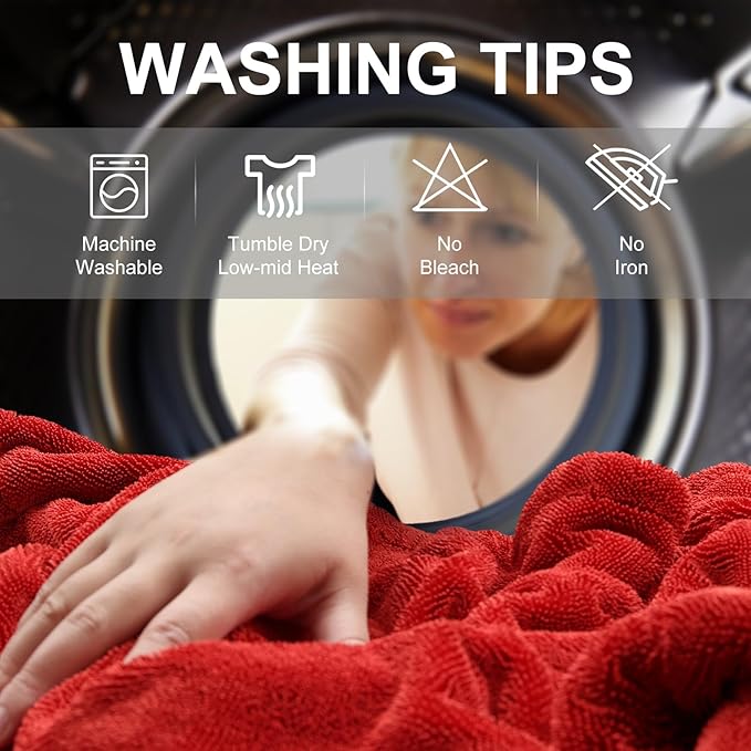 2 Pack XL Car Drying Towel – 1300GSM Ultra Absorbent Microfiber, 24"x36" Large Size, Twisted Loop, Lint-Free & Streak-Free for Auto Detailing, Car, SUV, Truck(Gray-RED)